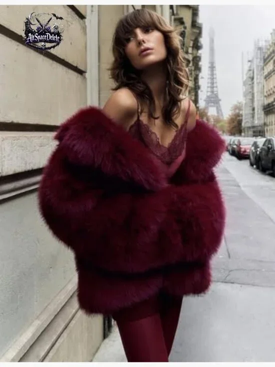 Faux Fur Coat Mid Length Plush Winter Jacket Women's Outerwear - Picture 3 of 7